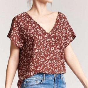 Deep V, floral maroon top